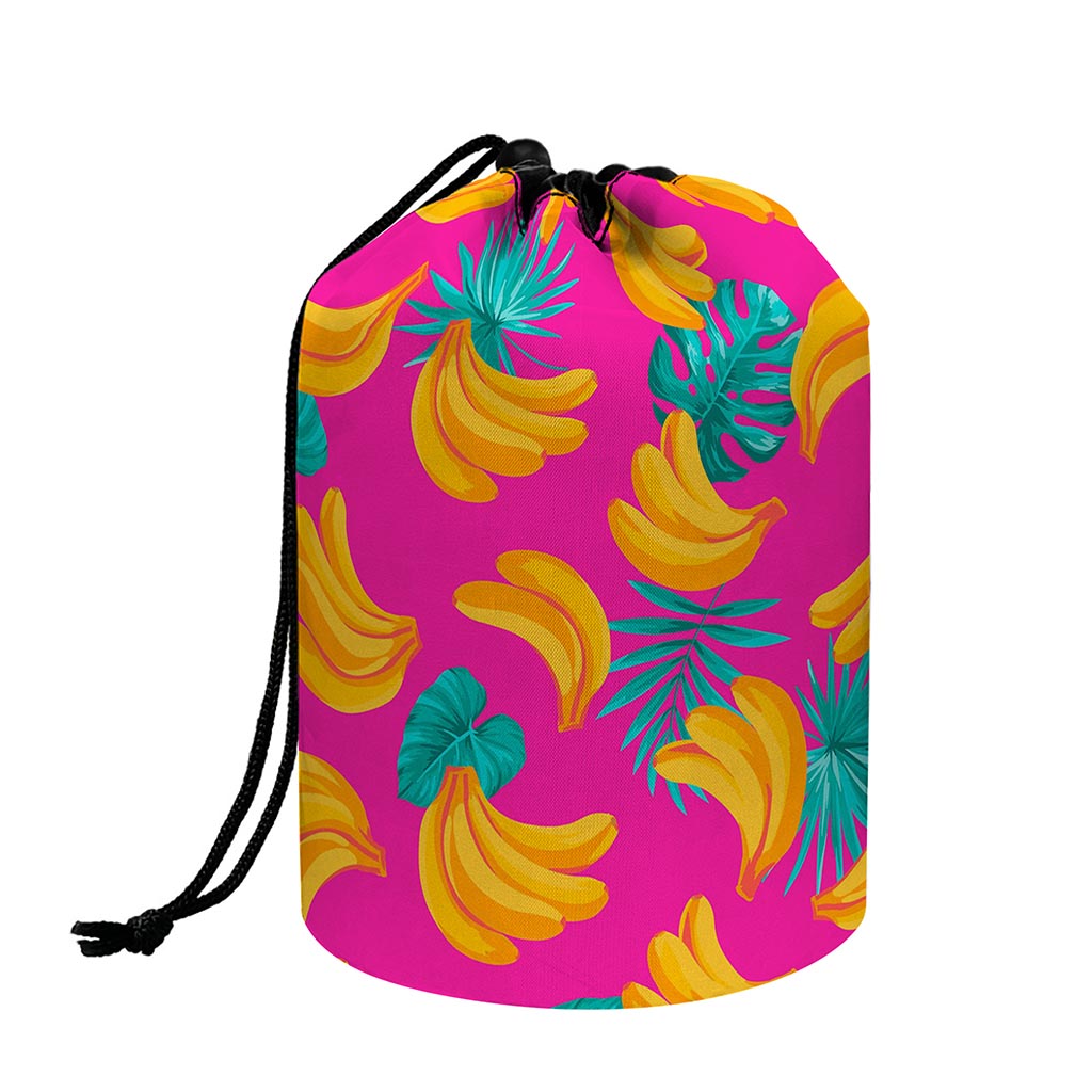 Pink Tropical Banana Pattern Print Drawstring Makeup Bag