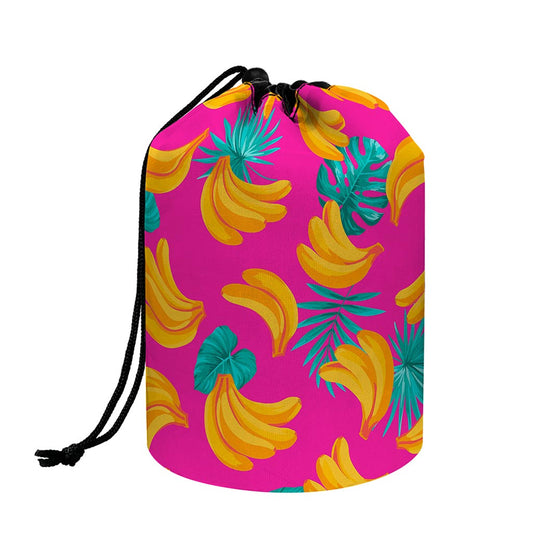 Pink Tropical Banana Pattern Print Drawstring Makeup Bag