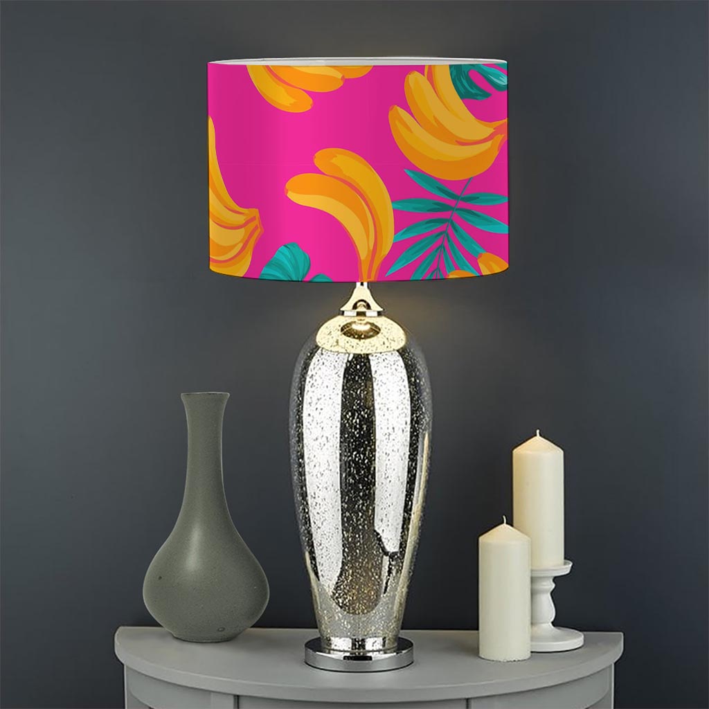 Pink Tropical Banana Pattern Print Drum Lamp Shade