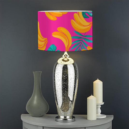 Pink Tropical Banana Pattern Print Drum Lamp Shade