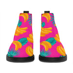 Pink Tropical Banana Pattern Print Flat Ankle Boots