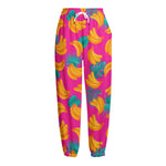 Pink Tropical Banana Pattern Print Fleece Lined Knit Pants
