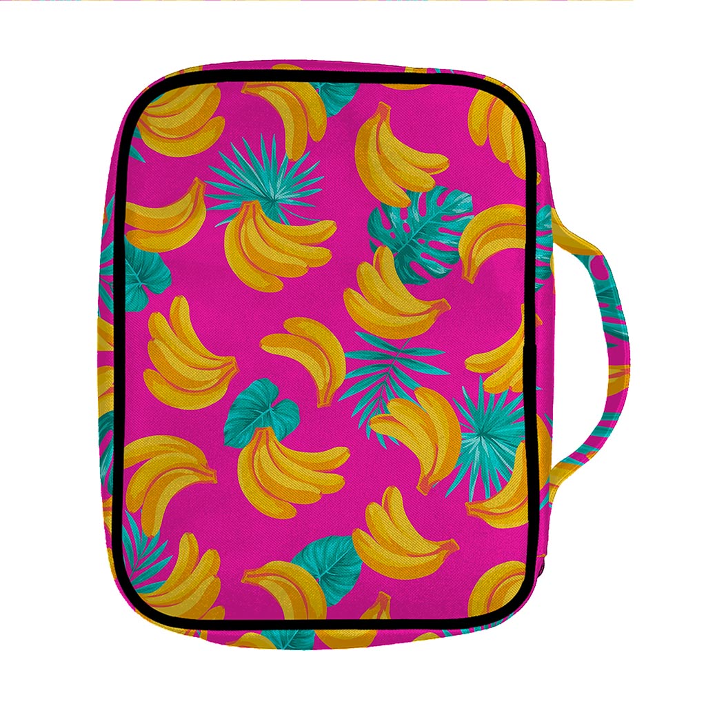 Pink Tropical Banana Pattern Print Front Pocket Bible Bag