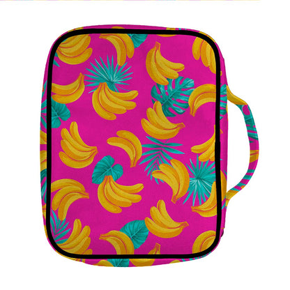 Pink Tropical Banana Pattern Print Front Pocket Bible Bag