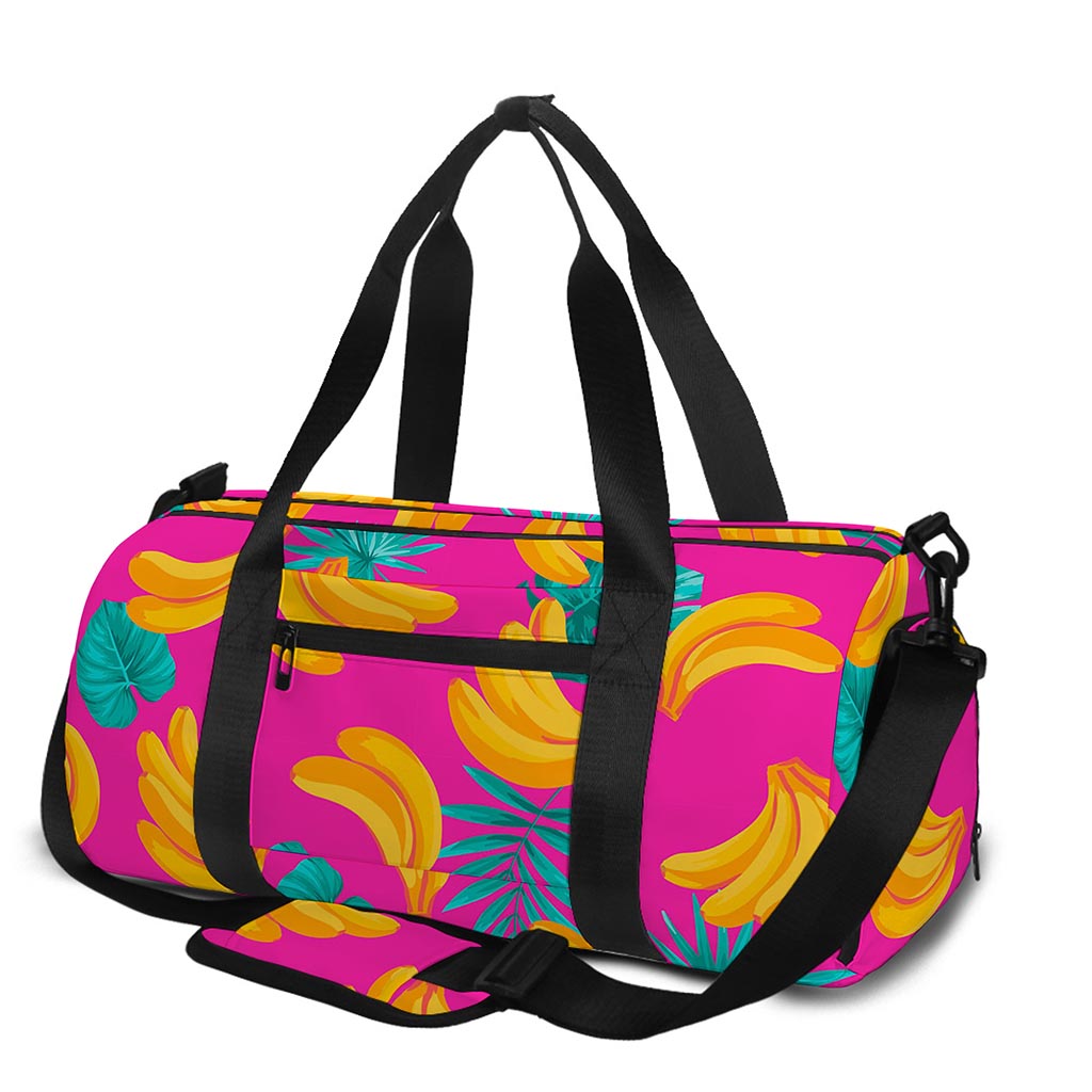Pink Tropical Banana Pattern Print Gym Bag