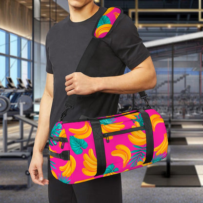 Pink Tropical Banana Pattern Print Gym Bag