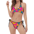 Pink Tropical Banana Pattern Print Halter Scoop Tie Side Bikini