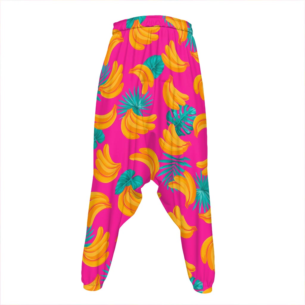Pink Tropical Banana Pattern Print Hammer Pants