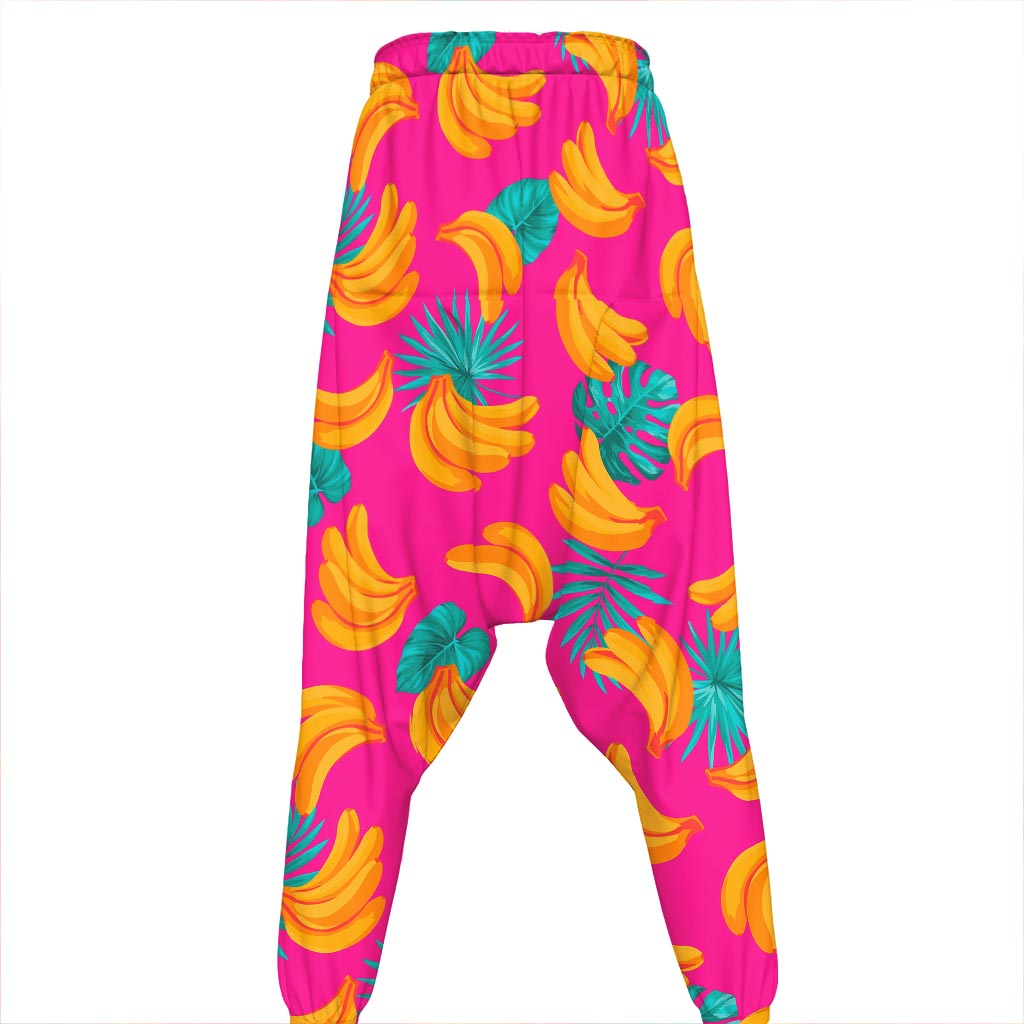 Pink Tropical Banana Pattern Print Hammer Pants