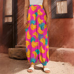 Pink Tropical Banana Pattern Print Harem Pants