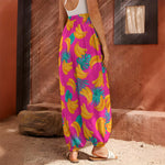 Pink Tropical Banana Pattern Print Harem Pants