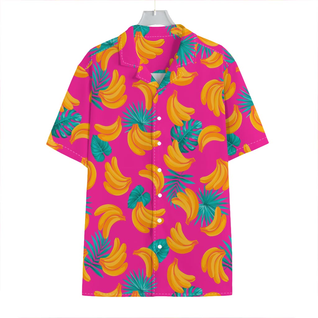 Pink Tropical Banana Pattern Print Hawaiian Shirt