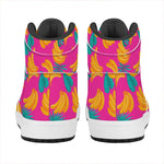 Pink Tropical Banana Pattern Print High Top Leather Sneakers