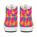 Pink Tropical Banana Pattern Print High Top Leather Sneakers