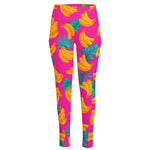 Pink Tropical Banana Pattern Print High-Waisted Pocket Leggings
