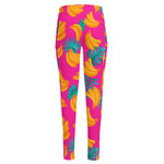 Pink Tropical Banana Pattern Print High-Waisted Pocket Leggings