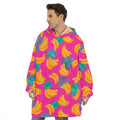 Pink Tropical Banana Pattern Print Hoodie Blanket