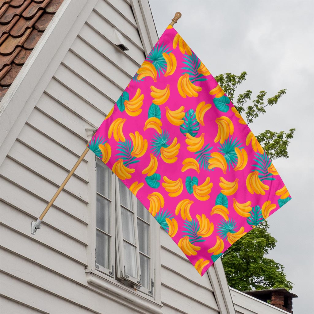 Pink Tropical Banana Pattern Print House Flag