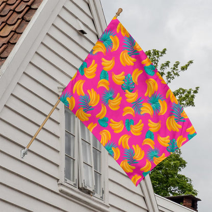 Pink Tropical Banana Pattern Print House Flag