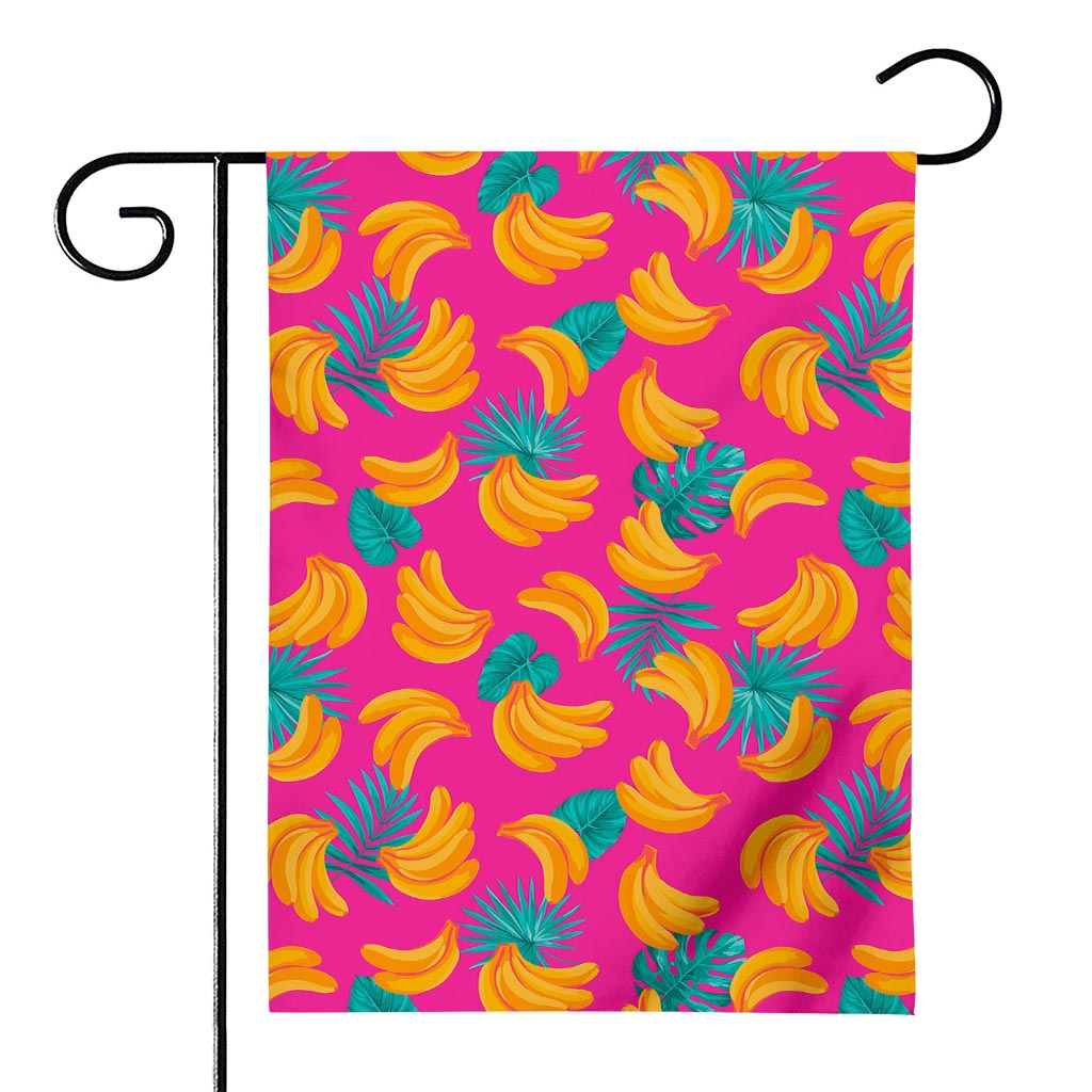 Pink Tropical Banana Pattern Print House Flag