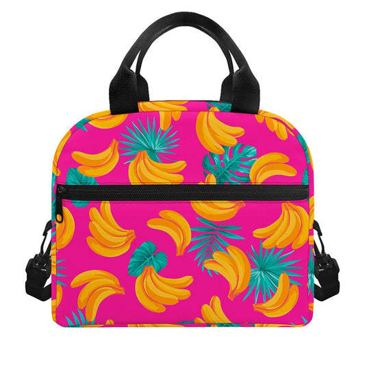 Pink Tropical Banana Pattern Print Insulated Lunch Bag