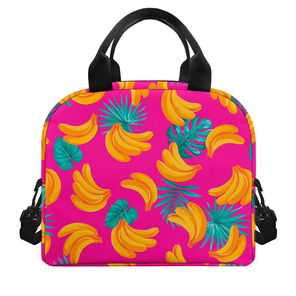 Pink Tropical Banana Pattern Print Insulated Lunch Bag