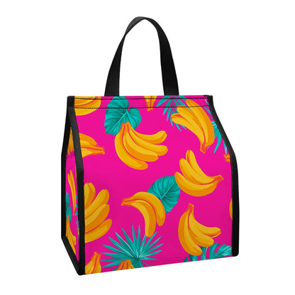 Pink Tropical Banana Pattern Print Insulated Lunch Tote