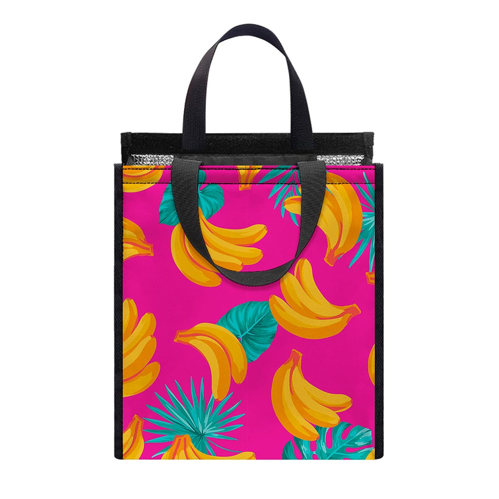 Pink Tropical Banana Pattern Print Insulated Lunch Tote