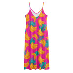 Pink Tropical Banana Pattern Print Jersey Midi Cami Dress