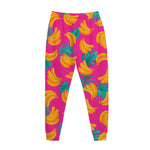 Pink Tropical Banana Pattern Print Jogger Pants