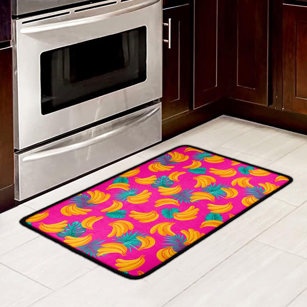 Pink Tropical Banana Pattern Print Kitchen Mat