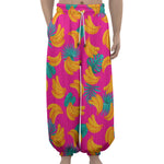 Pink Tropical Banana Pattern Print Lantern Pants