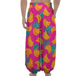 Pink Tropical Banana Pattern Print Lantern Pants