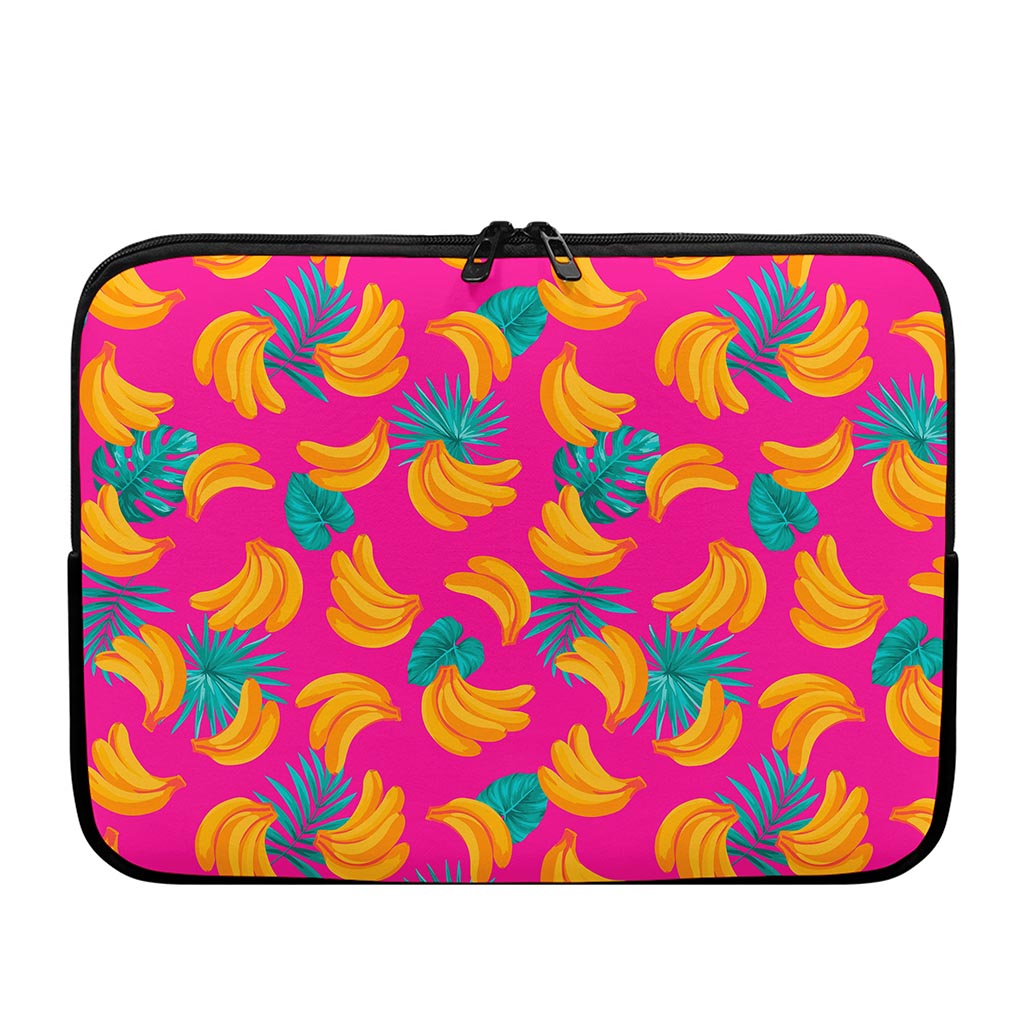 Pink Tropical Banana Pattern Print Laptop Sleeve