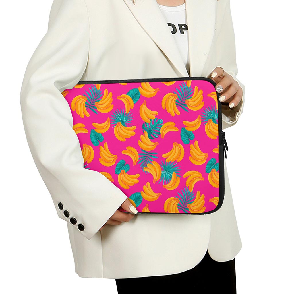 Pink Tropical Banana Pattern Print Laptop Sleeve