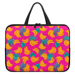 Pink Tropical Banana Pattern Print Laptop Sleeve With Handle