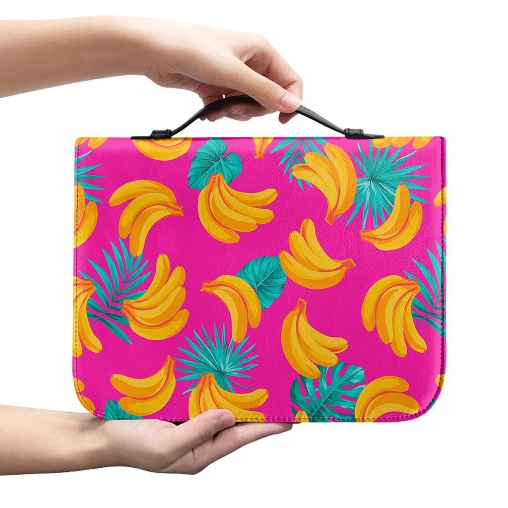 Pink Tropical Banana Pattern Print Leather Bible Cover