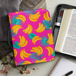 Pink Tropical Banana Pattern Print Leather Bible Cover