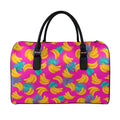 Pink Tropical Banana Pattern Print Leather Duffel Bag