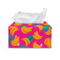 Pink Tropical Banana Pattern Print Leather Tissue Box Cover