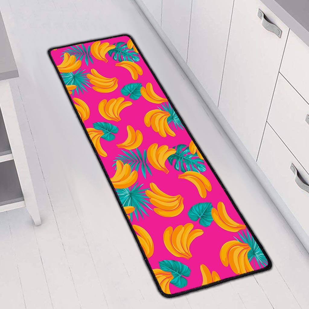 Pink Tropical Banana Pattern Print Long Kitchen Mat