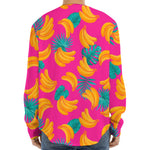 Pink Tropical Banana Pattern Print Long Sleeve Baseball Jersey