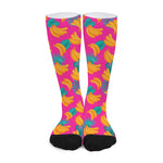 Pink Tropical Banana Pattern Print Long Socks