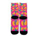 Pink Tropical Banana Pattern Print Long Socks