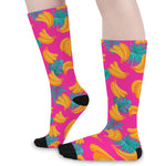 Pink Tropical Banana Pattern Print Long Socks