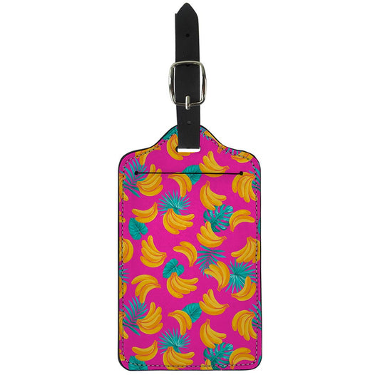 Pink Tropical Banana Pattern Print Luggage Tag