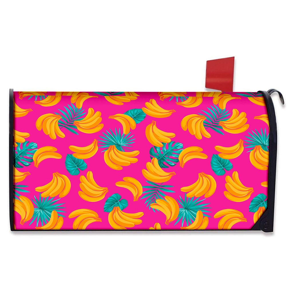 Pink Tropical Banana Pattern Print Mailbox Cover