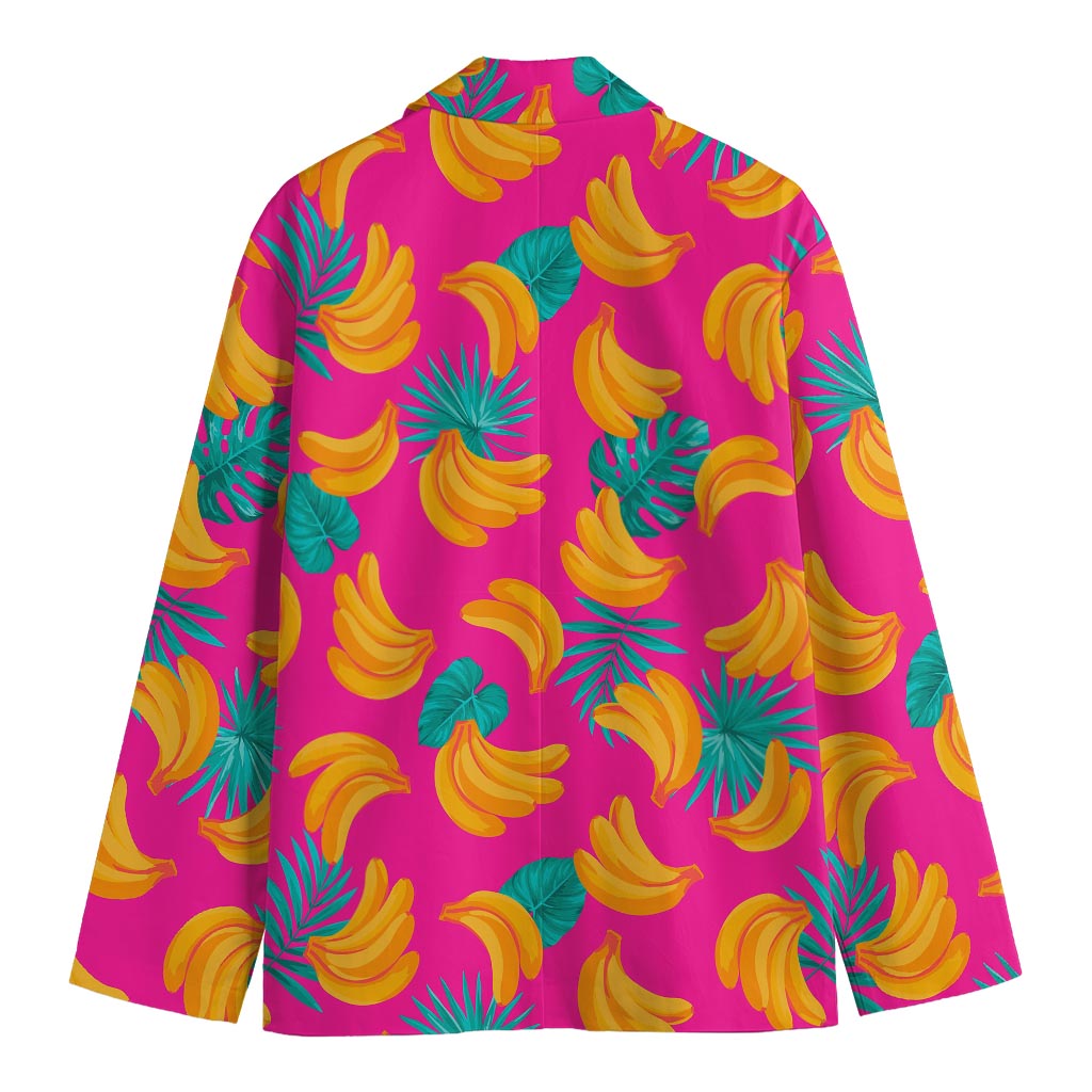 Pink Tropical Banana Pattern Print Men's Blazer