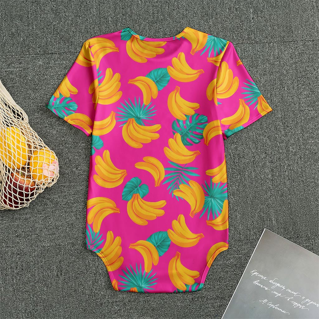 Pink Tropical Banana Pattern Print Men's Bodysuit