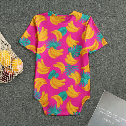 Pink Tropical Banana Pattern Print Men's Bodysuit